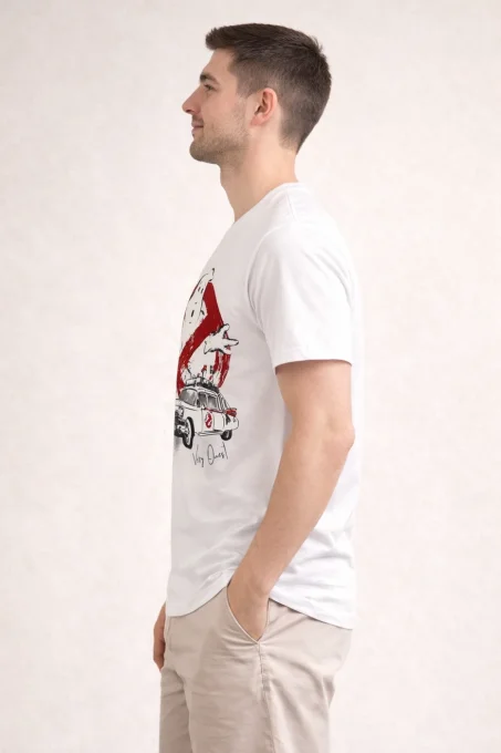 T-shirt blanc Very Ouest avec imprimé graphique pop culture sur le devant