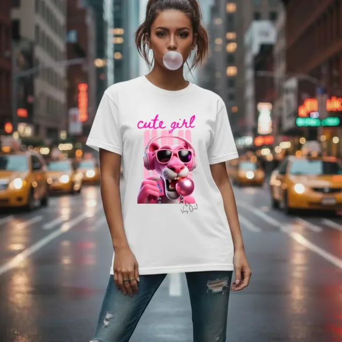 T-shirt femme blanc Very Ouest 100 % coton motif cute girl