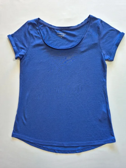 T-shirt femme bleu électrique Camaïeu Essential XS