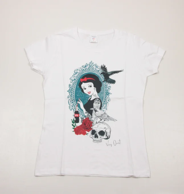 T-shirt femme blanc imprimé princesse tatouée 100 % coton