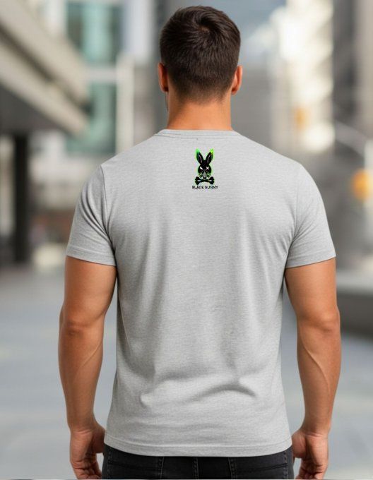 T-shirt homme streetwear gris Black Bunny – motif lapin, 90 % coton