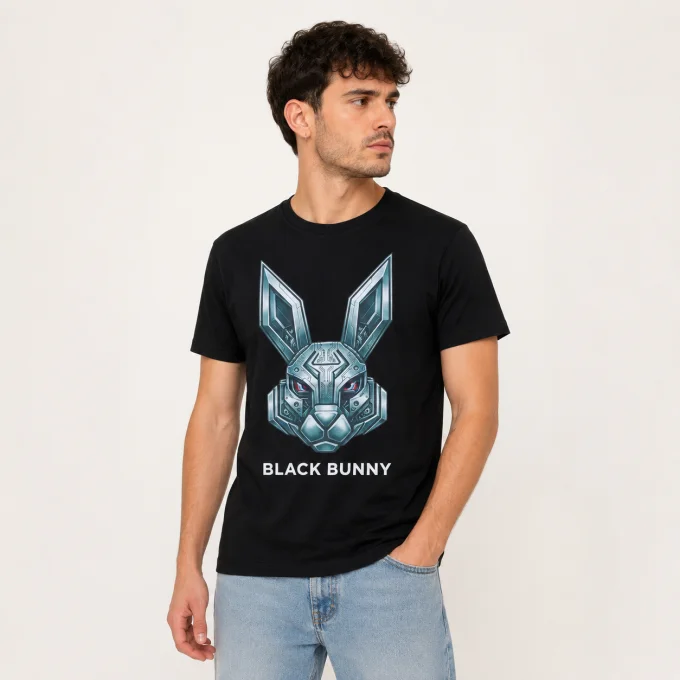T-shirt homme noir avec imprimé lapin robot Black Bunny