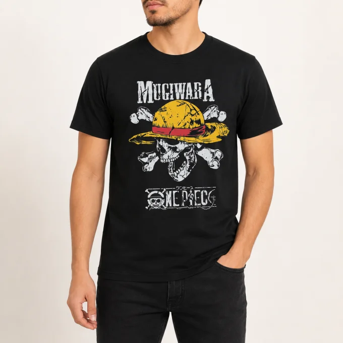 T-shirt homme noir Very Ouest imprimé manga 100 % coton