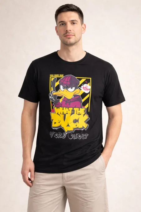 T-shirt noir Very Ouest What The Duck – 100 % coton