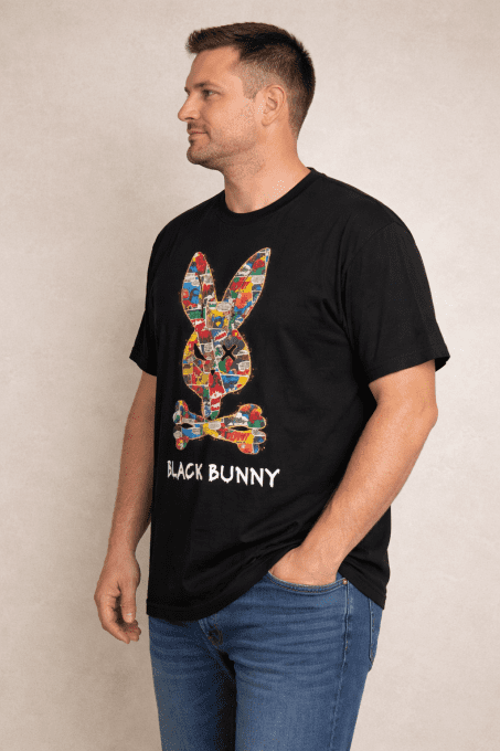 T-shirt col rond Black Bunny imprimé comics Noir
