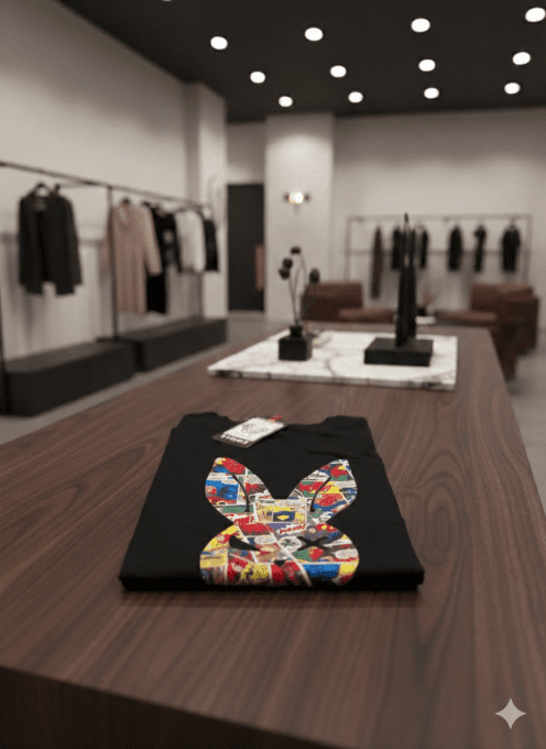 T-shirt col rond Black Bunny imprimé comics Noir