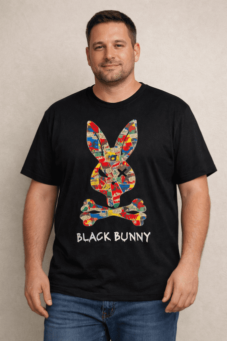 T-shirt col rond Black Bunny imprimé comics Noir