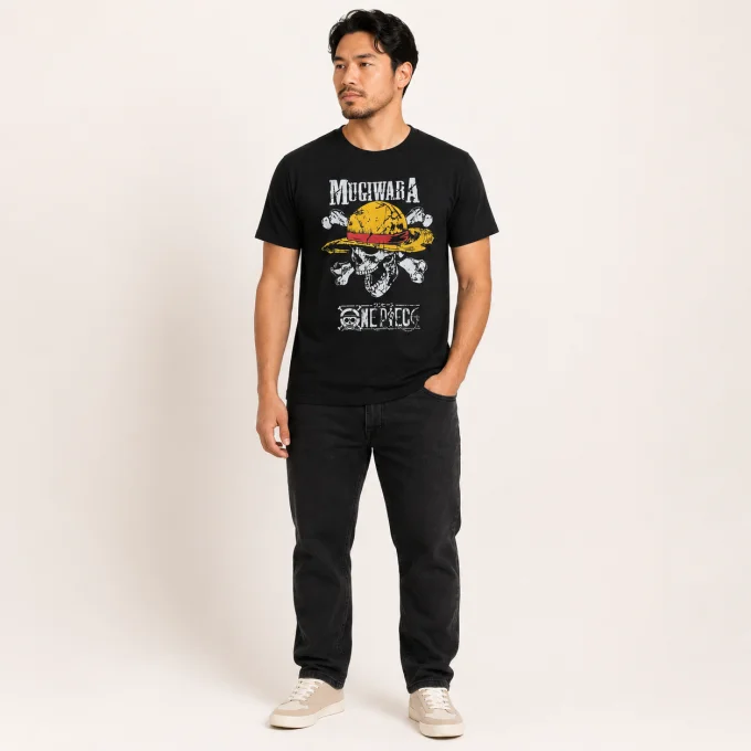 T-shirt homme noir Very Ouest imprimé manga 100 % coton
