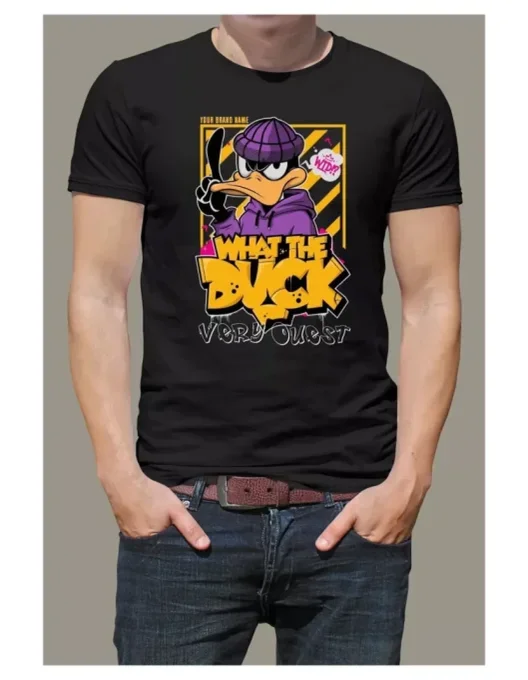 T-shirt noir homme style streetwear avec imprime graphique canard What The Duck