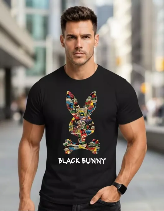 T-shirt col rond Black Bunny imprimé comics Noir