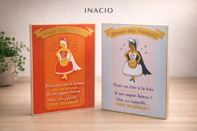 Tableaux 3D décoratifs Bonne fête Maman avec message super-héroïne - Idée cadeau fête des mères