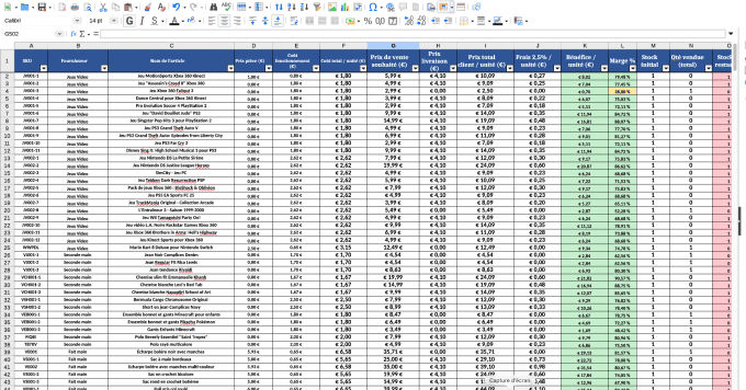Tableau de gestion de stock et ventes – professionnel