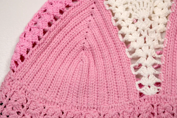 Top crochet femme rose et blanc coton fait main M 40/42