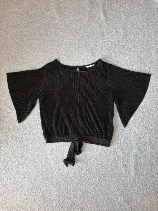 Top plissé noir brillant Camaieu taille M avec manches larges
