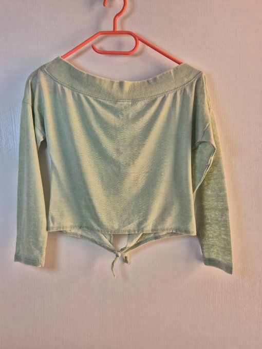 Top Crop EXIST Vert d'Eau - Épaules Dénudées & Nœud - Taille S