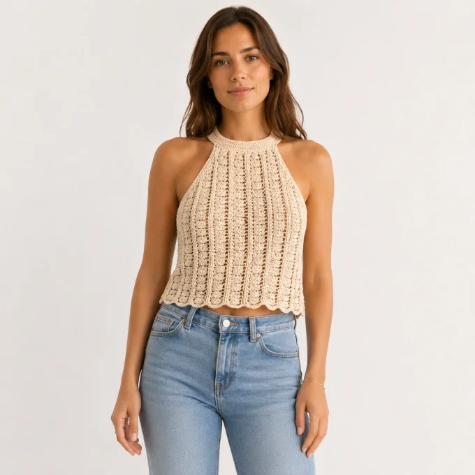 Top dos nu crochet beige Inacio Creations M 38-40