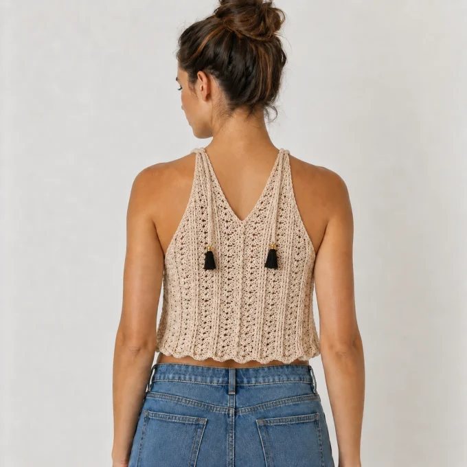 Top dos nu crochet beige Inacio Creations M 38-40