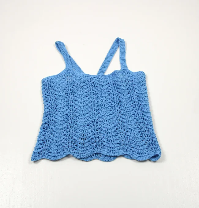 Top crochet bleu coton mercerisé M