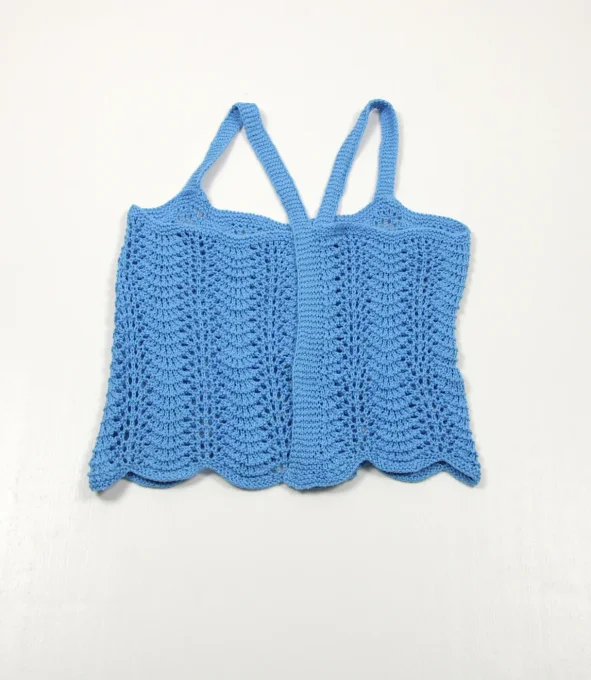Top crochet bleu coton mercerisé M