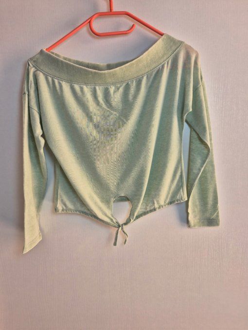 Top Crop EXIST Vert d'Eau - Épaules Dénudées & Nœud - Taille S