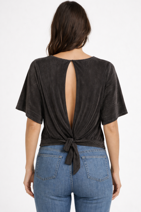 Top plissé noir brillant à nouer Camaieu M