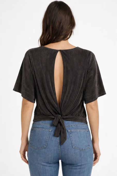 Top femme noir plissé brillant à nouer Camaïeu – taille M