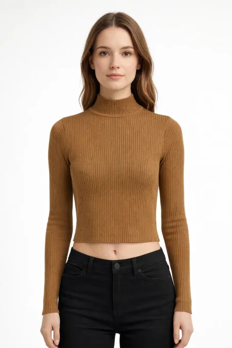 Pull court côtelé camel Ardene XS vu de face
