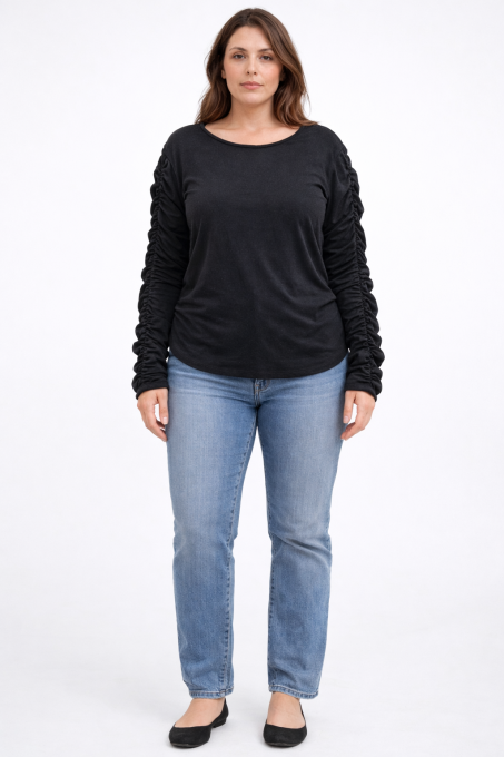  Top femme noir manches longues froncées Ardene XL