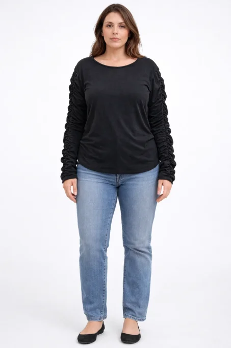  Top femme noir manches longues froncées Ardene XL