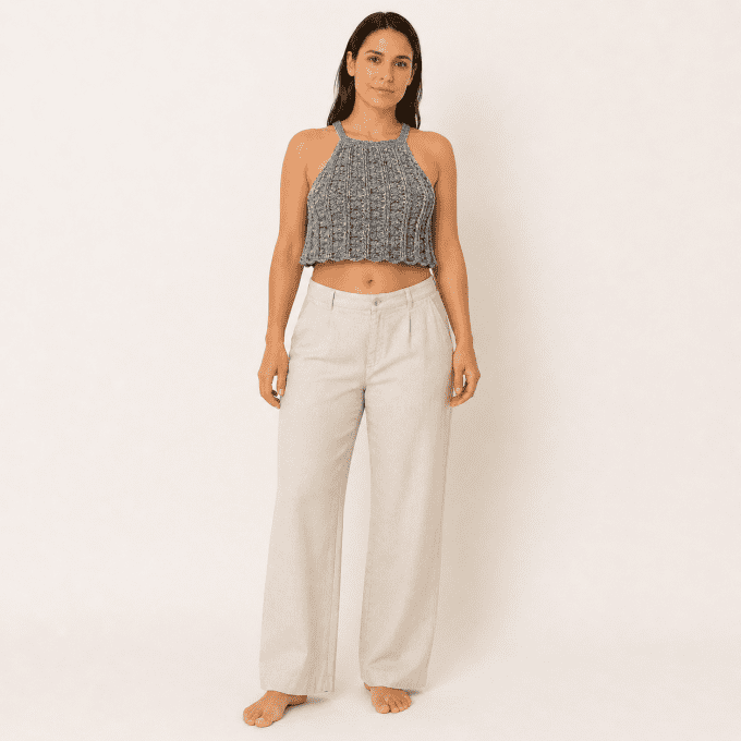 Top dos nu crochet gris chiné 100% coton fait main M 38-40