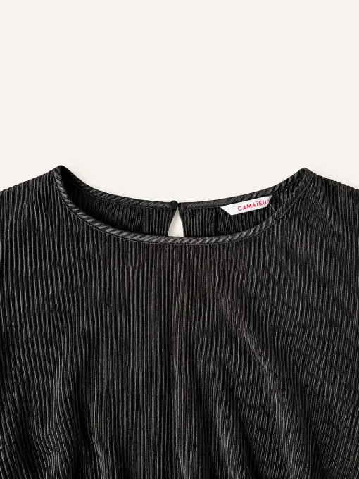 Top femme noir plissé brillant à nouer Camaïeu – taille M