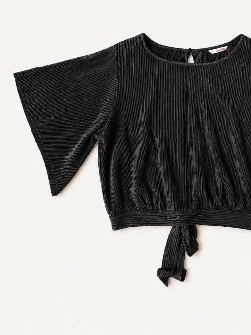Top femme noir plissé brillant à nouer Camaïeu – taille M