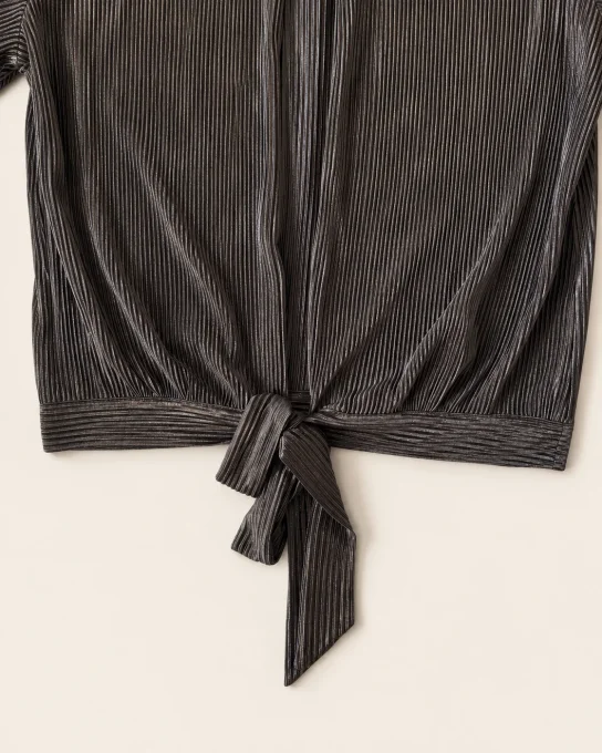 Top femme noir plissé brillant à nouer Camaïeu – taille M