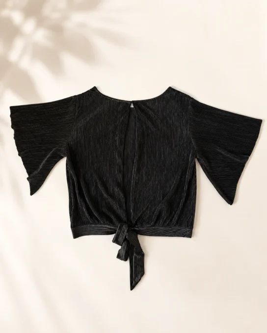 Top femme noir plissé brillant à nouer Camaïeu – taille M