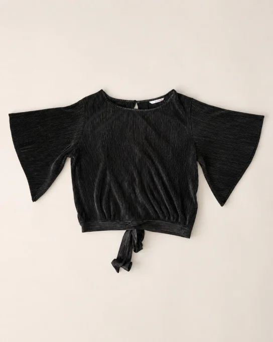 Top femme noir plissé brillant à nouer Camaïeu – taille M