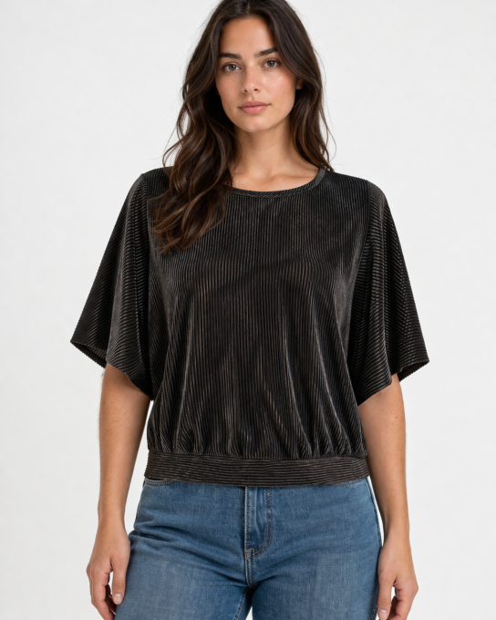 Top plissé noir brillant à nouer Camaieu M
