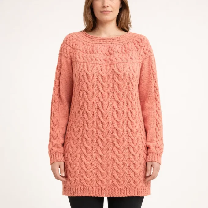 Pull long femme corail fait main 100% coton Inacio Creations M 40