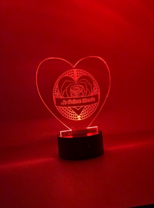 Veilleuse LED Cœur “Je t’aime Mamie” – Acrylique gravé au laser (USB)