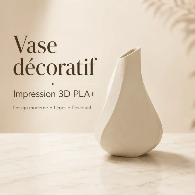 Vase décoratif design aux formes organiques épurées, imprimé en 3D en plastique PLA+ de couleur beig