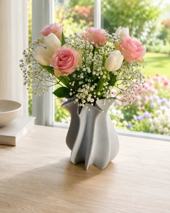 Vase déco ondulé en PLA — impression 3D, style moderne minimaliste
