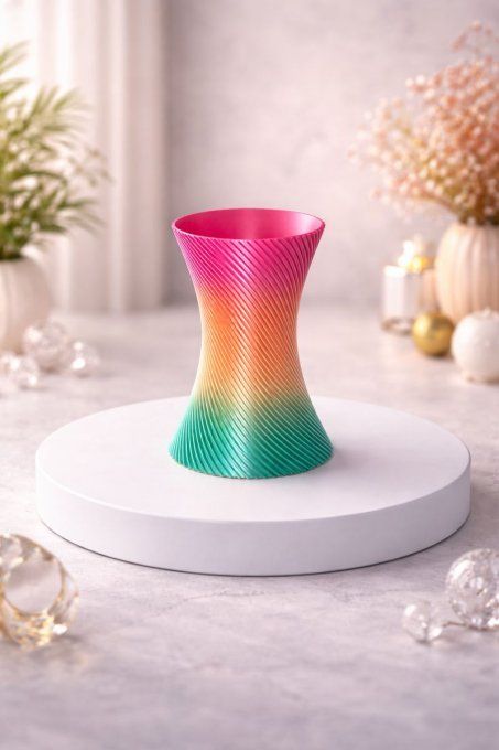 Vase déco torsadé multicolore – Impression 3D PLA+ – 20 cm