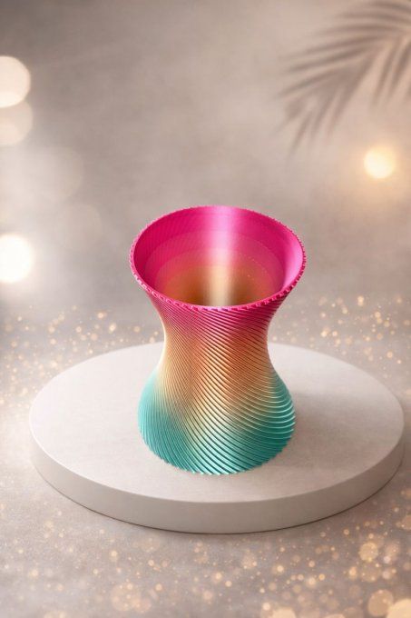 Vase déco torsadé multicolore – Impression 3D PLA+ – 20 cm