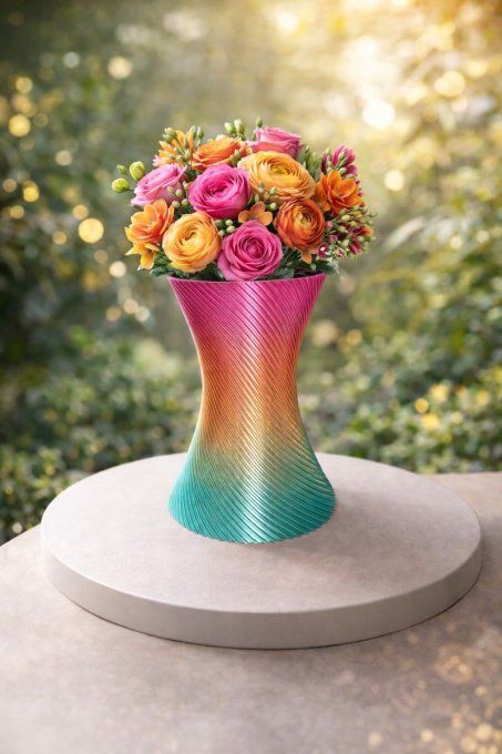 Vase déco torsadé multicolore – Impression 3D PLA+ – 20 cm