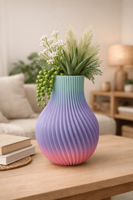 Vase spiralé imprimé 3D — silhouette côtelée