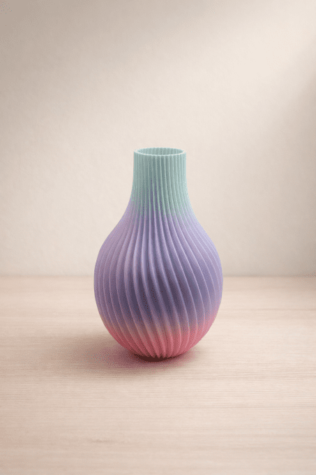 Vase spiralé imprimé 3D — silhouette côtelée