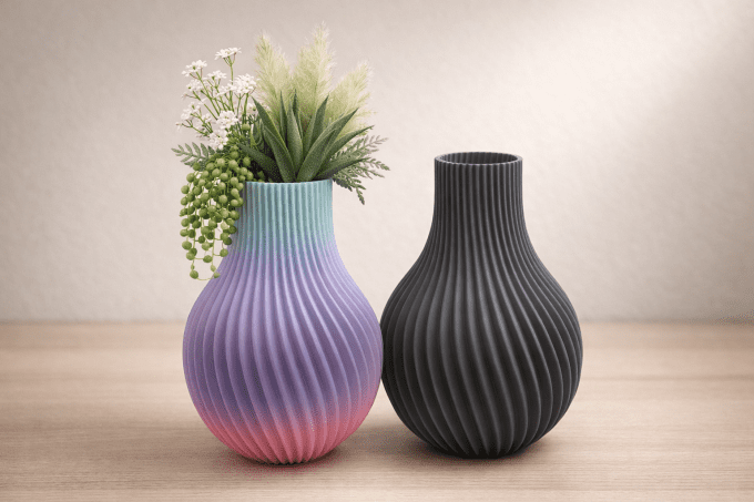 Vase spiralé imprimé 3D — silhouette côtelée