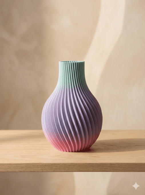 Vase spiralé imprimé 3D — silhouette côtelée