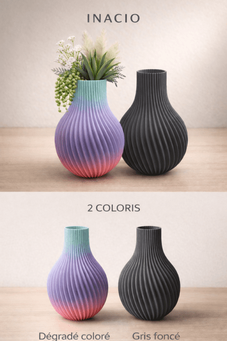 Vase spiralé imprimé 3D — silhouette côtelée