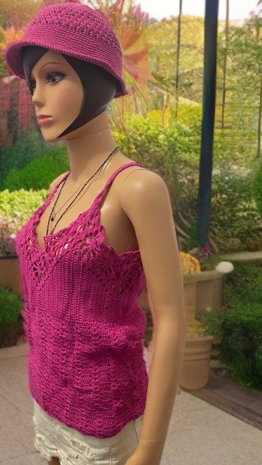 Débardeur crochet femme rose fuchsia – Réf. VD001-2