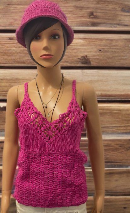 Débardeur crochet femme rose fuchsia – Réf. VD001-2